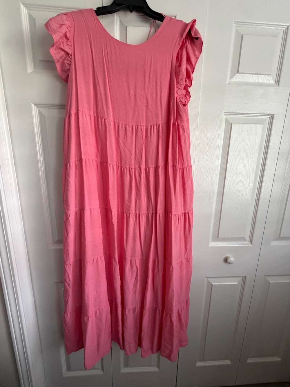 English Factory Coral Pink Ruffle Sleeve Tiered Maxi Dress